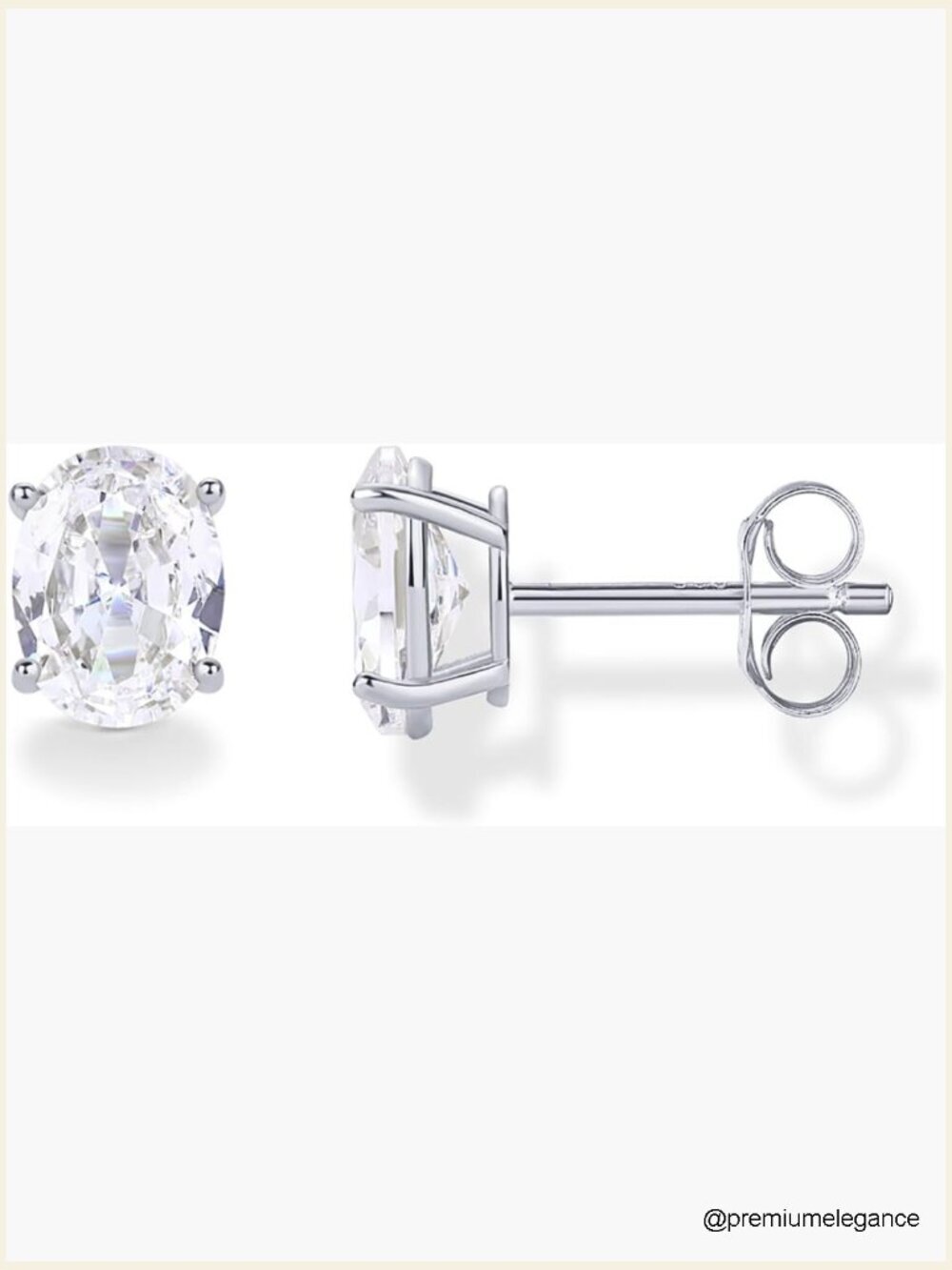 6x8mm Oval Cubic Zirconia Stud Earrings - 925 Silver Hypoallergenic